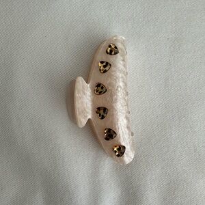 Pearlescent Hair Claw Clip with leopard print bow accents